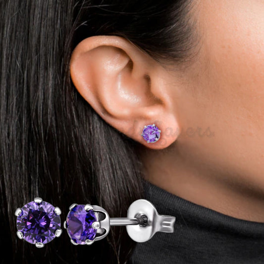 7MM Pair Stainless Steel Cartilage Helix Tragus Purple Stud Earrings Jewellery