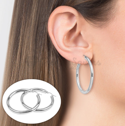 30MM Stainless Steel Round Silver Stud Hoop Earrings Fashion Women UK Jewelry