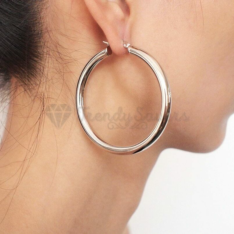 30MM Stainless Steel Round Silver Stud Hoop Earrings Fashion Women UK Jewelry