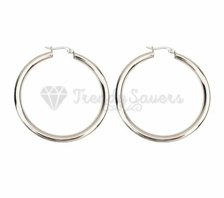 30MM Stainless Steel Round Silver Stud Hoop Earrings Fashion Women UK Jewelry