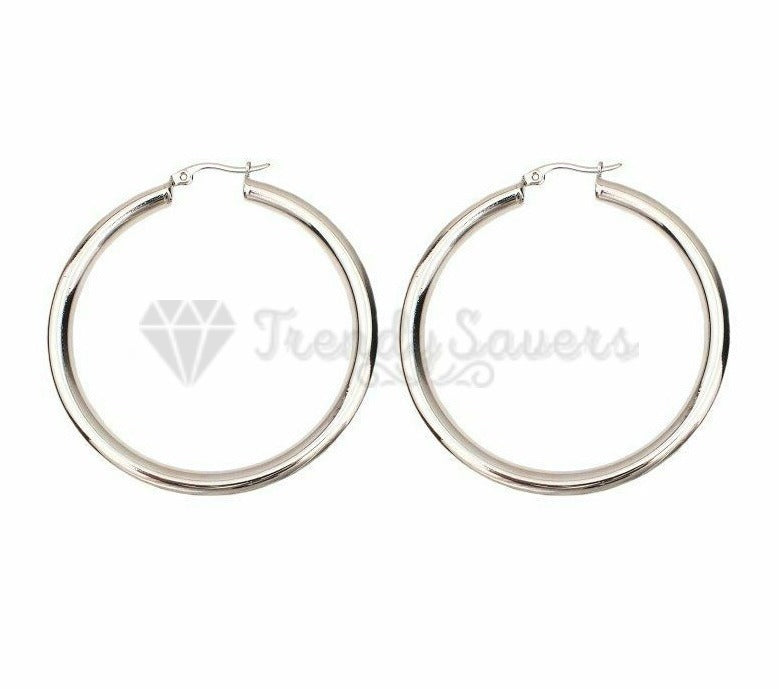 30MM Stainless Steel Round Silver Stud Hoop Earrings Fashion Women UK Jewelry