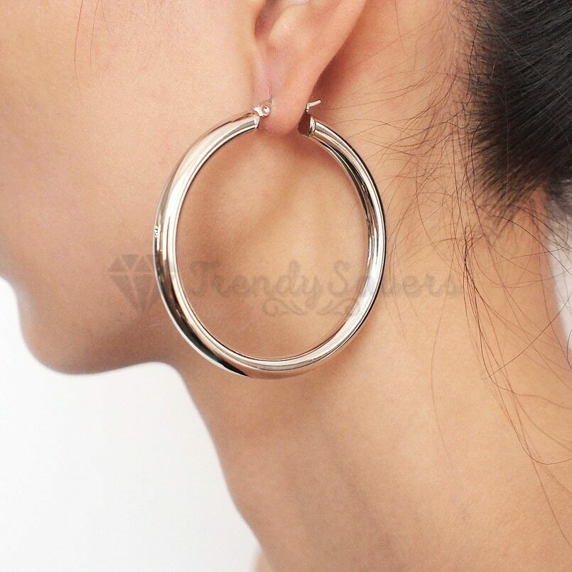 30MM Stainless Steel Round Silver Stud Hoop Earrings Fashion Women UK Jewelry
