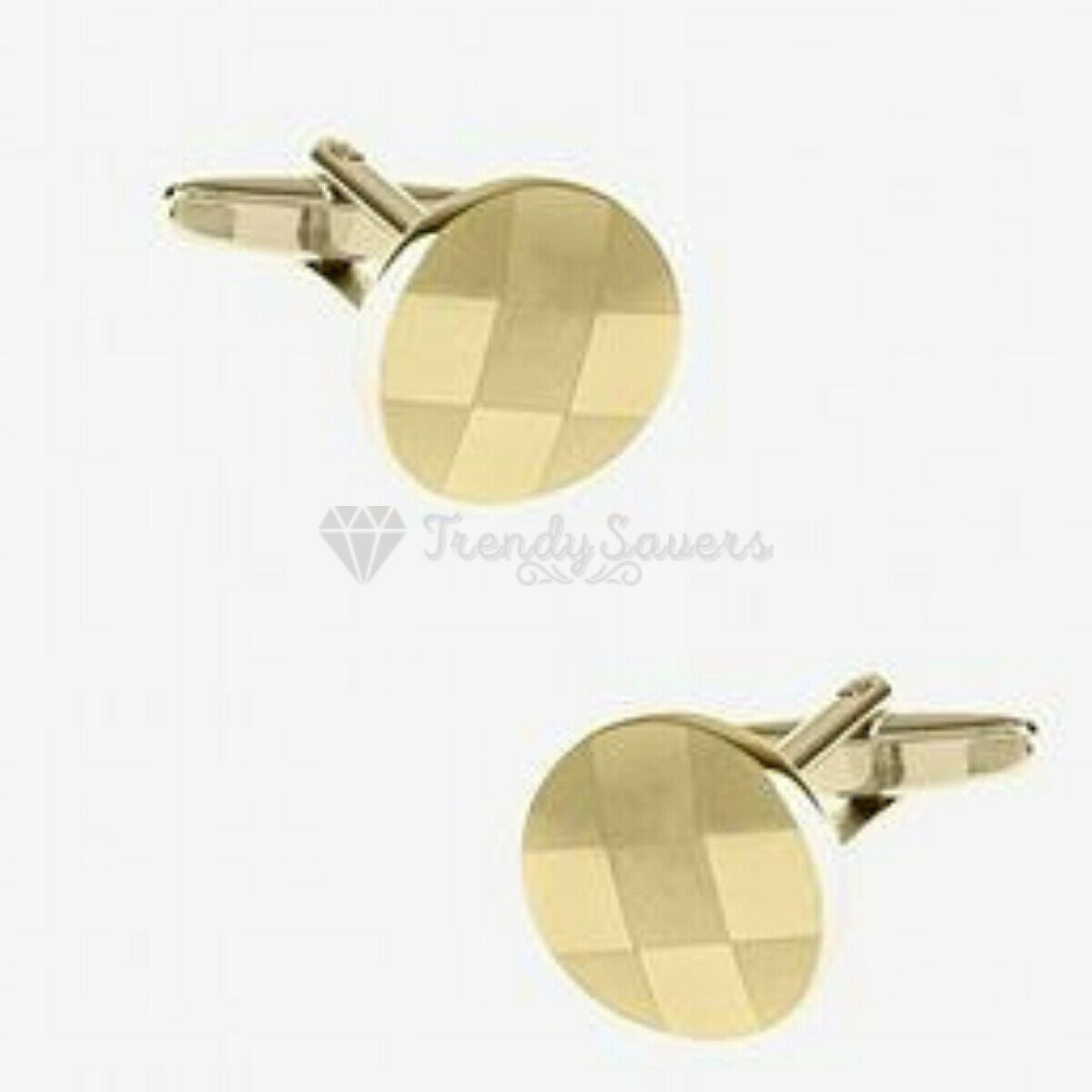 Gold Stainless Steel Small Round Checker Patterned Cuff Link Cufflink Mens Gift