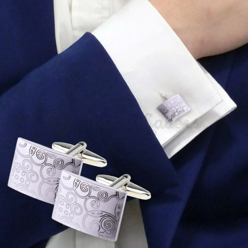 Mens Classic Wedding Business Work Formal Cuff Link Rectangle Engraved Cufflinks
