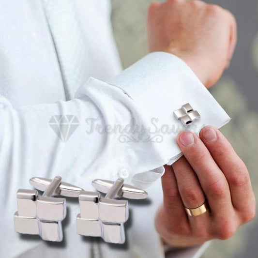 Mens High Polished Stainless Steel Overlapping Silver Square Cuff Link Cufflink