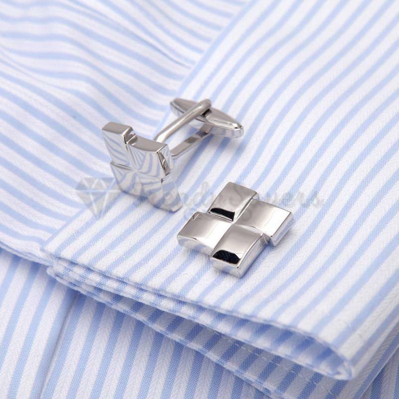 Mens High Polished Stainless Steel Overlapping Silver Square Cuff Link Cufflink