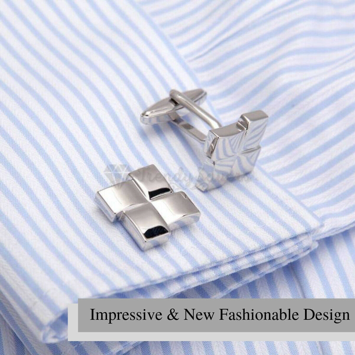 Mens High Polished Stainless Steel Overlapping Silver Square Cuff Link Cufflink