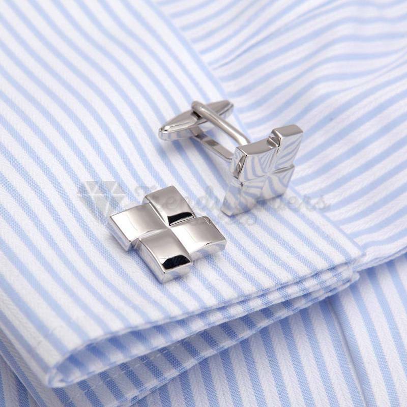 Mens High Polished Stainless Steel Overlapping Silver Square Cuff Link Cufflink