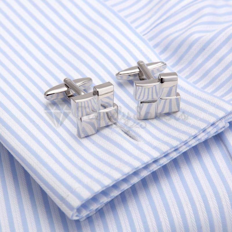Mens High Polished Stainless Steel Overlapping Silver Square Cuff Link Cufflink