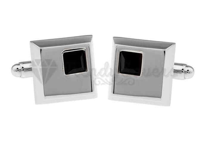 Silver Small Black Onyx Gemstone Square Cuff Link Mens Stainless Steel Cufflinks