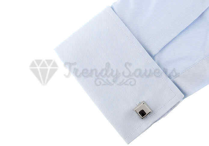 Silver Small Black Onyx Gemstone Square Cuff Link Mens Stainless Steel Cufflinks