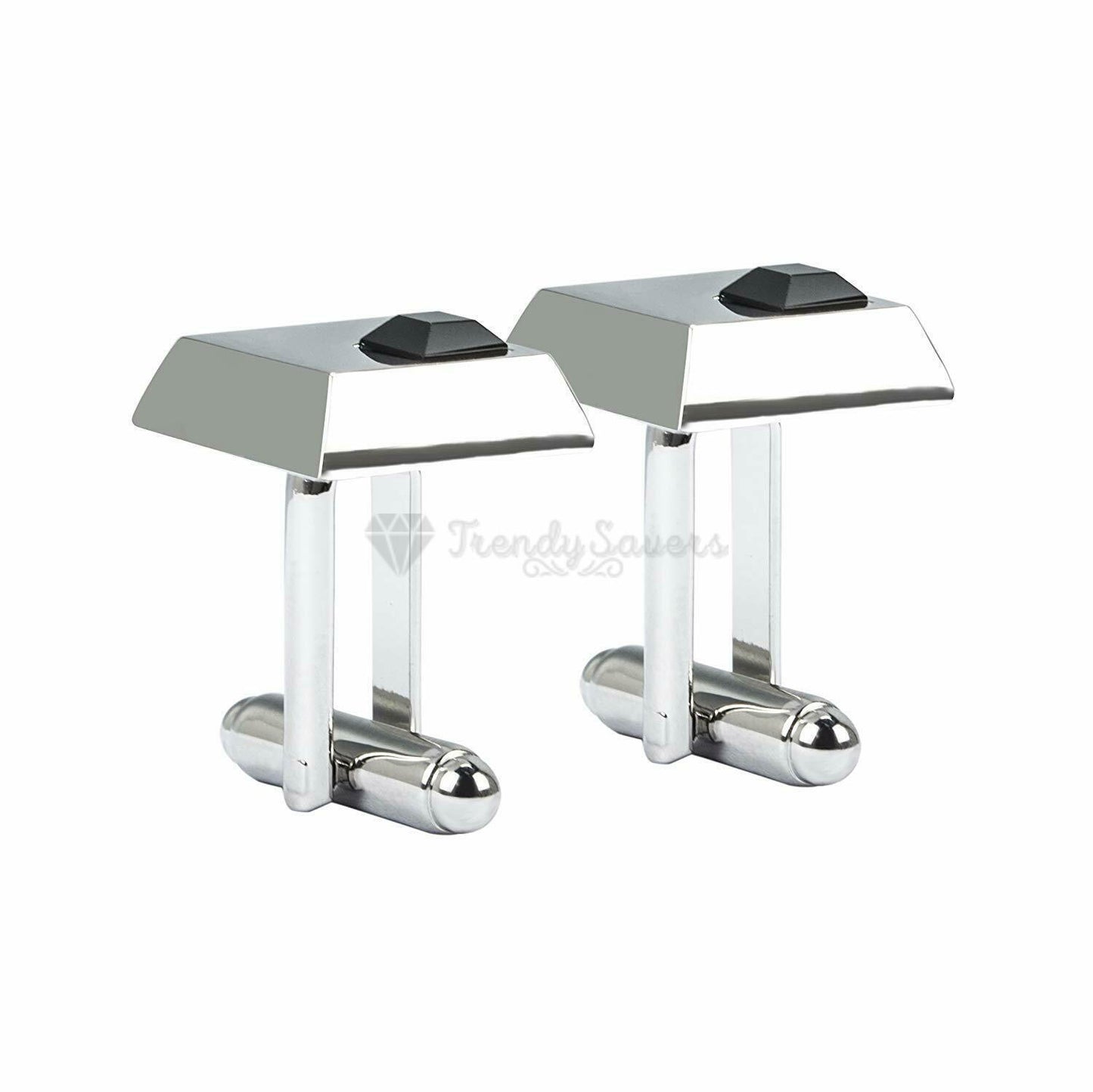 Silver Small Black Onyx Gemstone Square Cuff Link Mens Stainless Steel Cufflinks