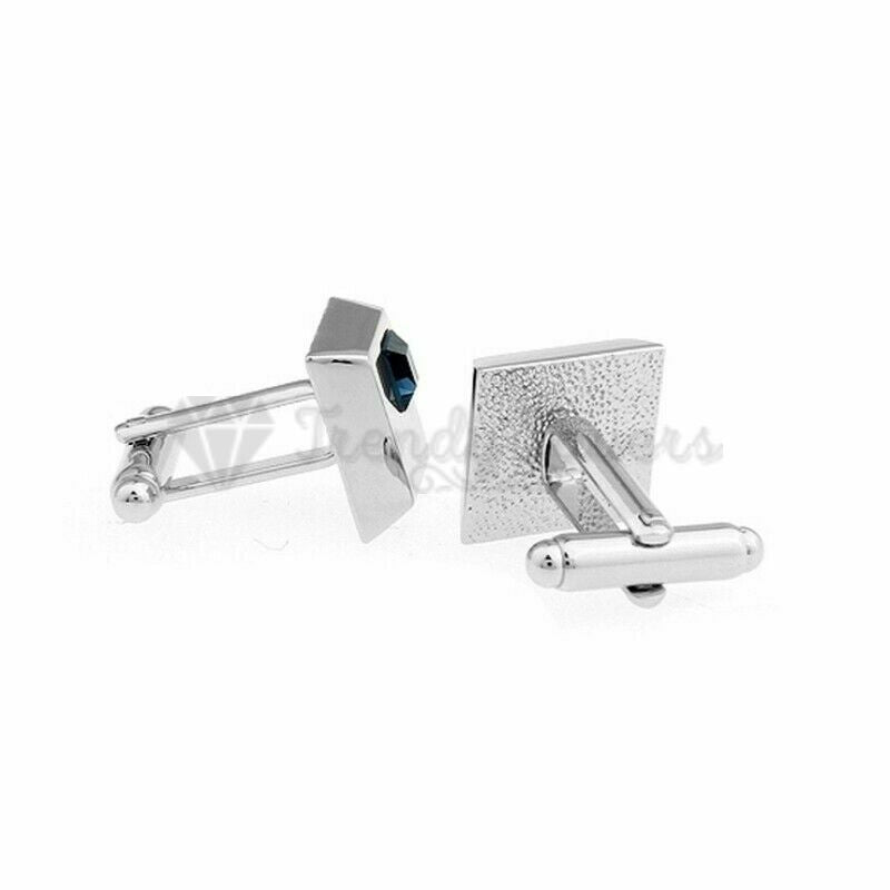 Silver Small Black Onyx Gemstone Square Cuff Link Mens Stainless Steel Cufflinks