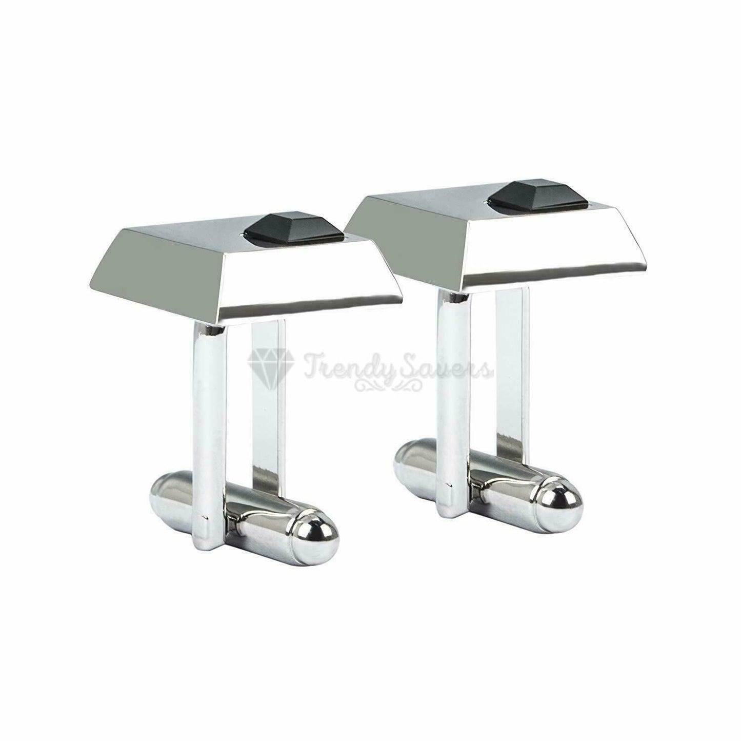 Silver Small Black Onyx Gemstone Square Cuff Link Mens Stainless Steel Cufflinks