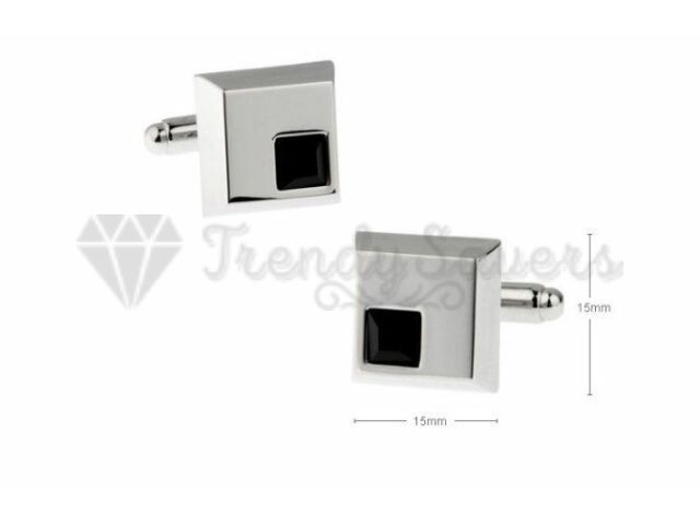 Silver Small Black Onyx Gemstone Square Cuff Link Mens Stainless Steel Cufflinks