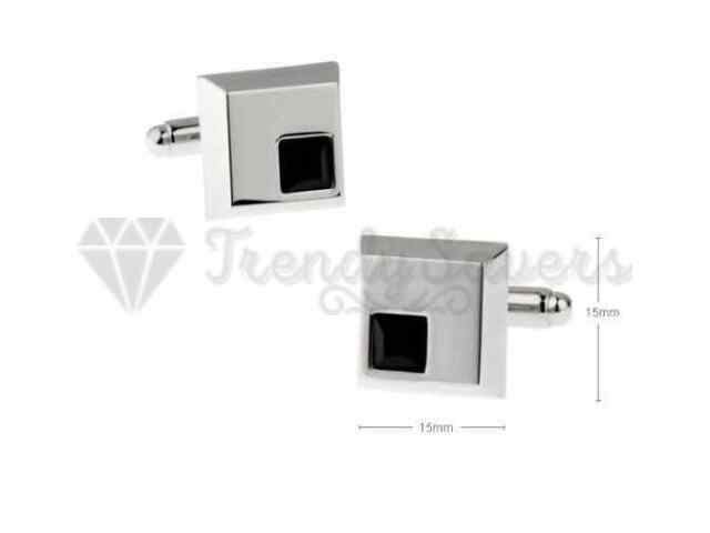 Silver Small Black Onyx Gemstone Square Cuff Link Mens Stainless Steel Cufflinks