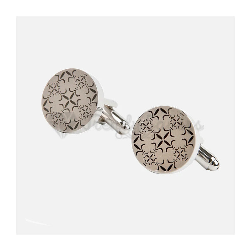 Stainless Steel Mens Round Silver Celtic Pattern Cuff Links Engraved Cufflinks