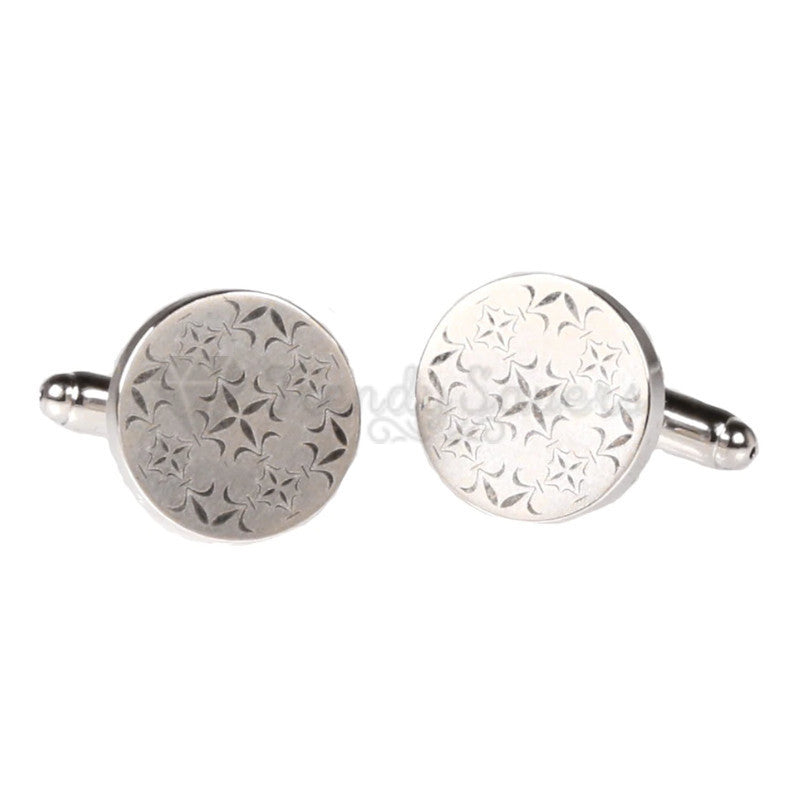 Stainless Steel Mens Round Silver Celtic Pattern Cuff Links Engraved Cufflinks