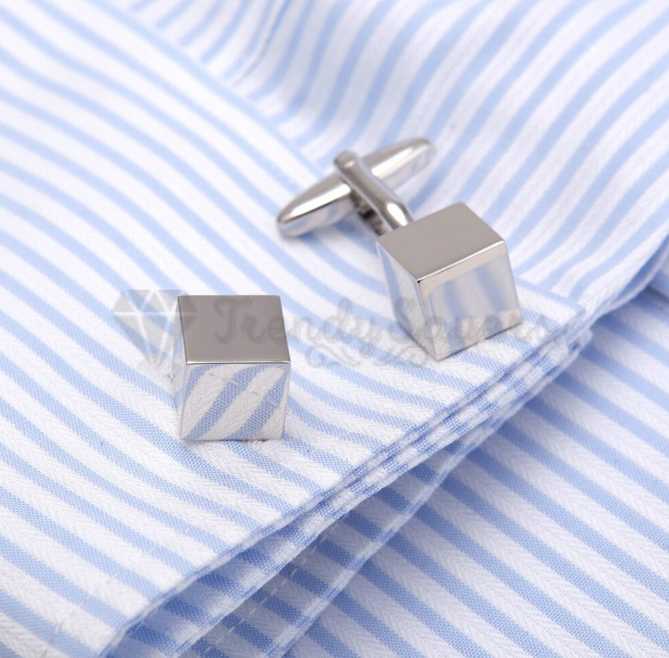 Mens Boys Stainless Steel Business Shirt Silver Square Cube Cuff Link Cufflink
