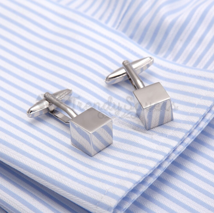 Mens Boys Stainless Steel Business Shirt Silver Square Cube Cuff Link Cufflink