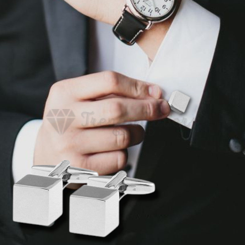 Mens Boys Stainless Steel Business Shirt Silver Square Cube Cuff Link Cufflink