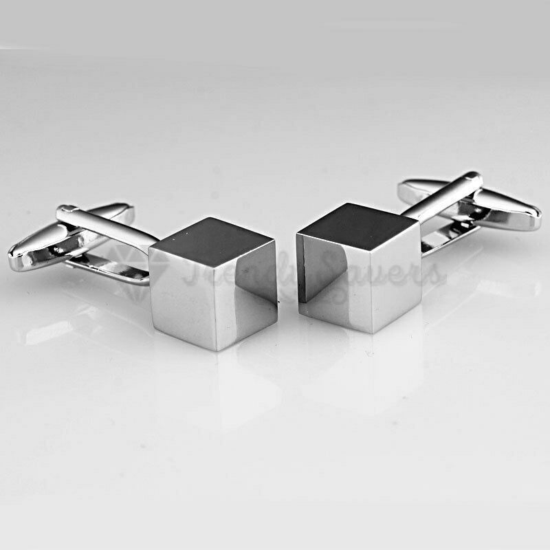 Mens Boys Stainless Steel Business Shirt Silver Square Cube Cuff Link Cufflink