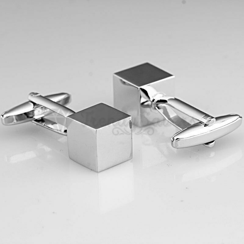 Mens Boys Stainless Steel Business Shirt Silver Square Cube Cuff Link Cufflink