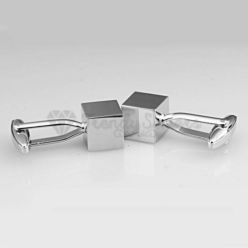 Mens Boys Stainless Steel Business Shirt Silver Square Cube Cuff Link Cufflink
