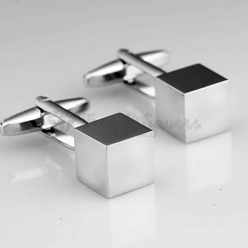 Mens Boys Stainless Steel Business Shirt Silver Square Cube Cuff Link Cufflink