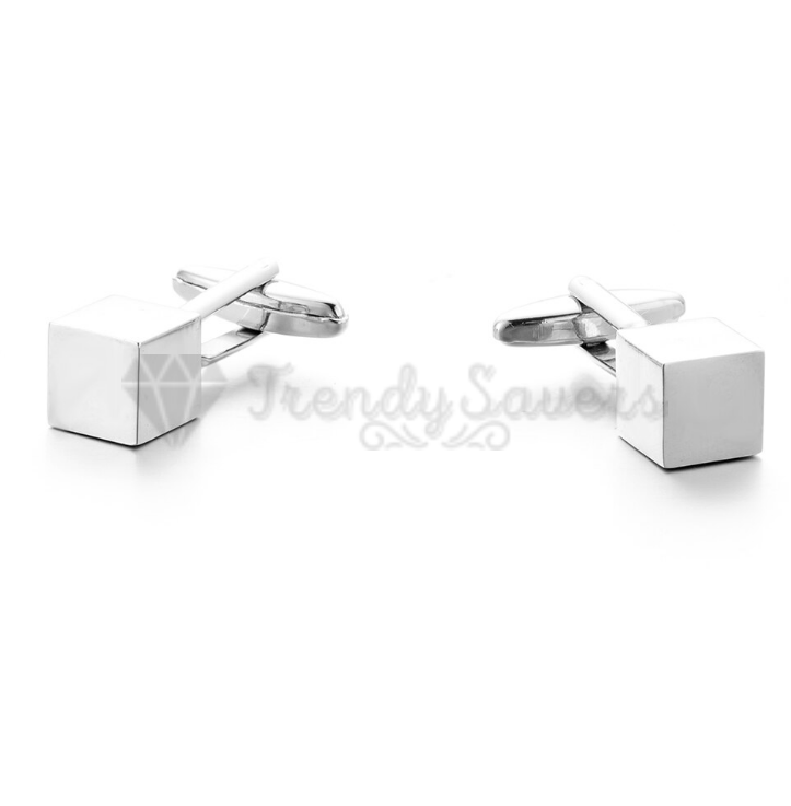 Mens Boys Stainless Steel Business Shirt Silver Square Cube Cuff Link Cufflink