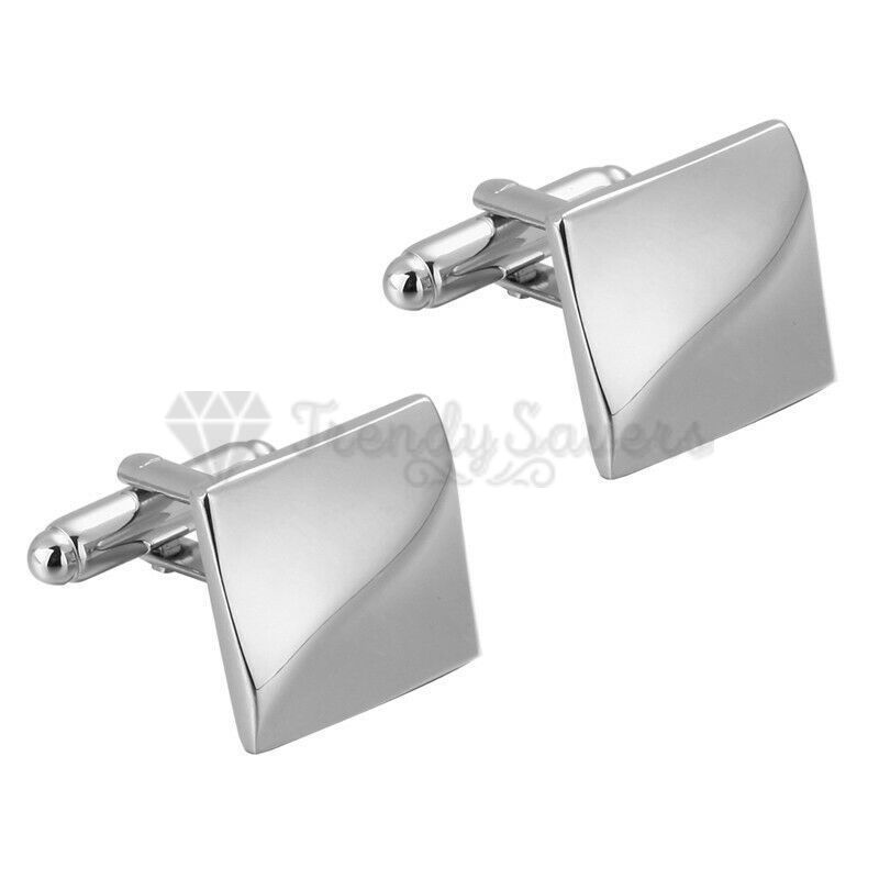 Silver Plated Square Shape Cuff Link Cufflink Shirt Wedding Suit Mens Accessory