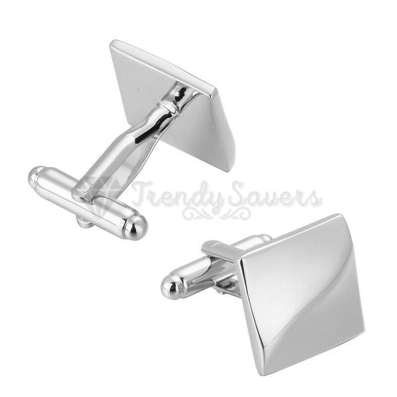 Silver Plated Square Shape Cuff Link Cufflink Shirt Wedding Suit Mens Accessory
