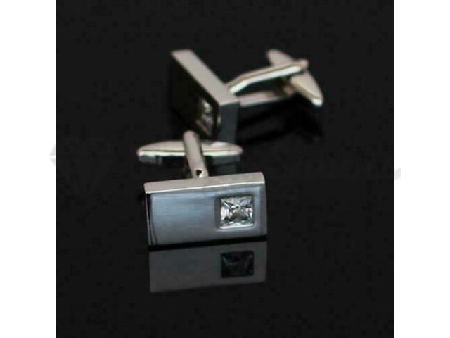 Stainless Steel Silver Plated White Crystal Cufflink Men Wedding Gift Cuff Links