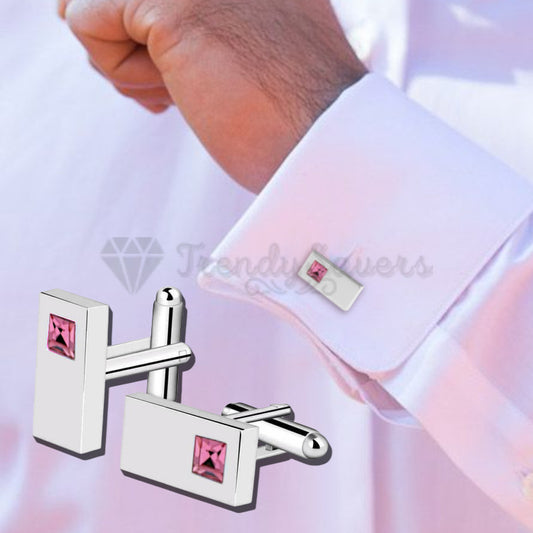 Luxury Men's Stainless Steel Cufflinks Pink CZ Cuff Link Wedding Gift Jewellery