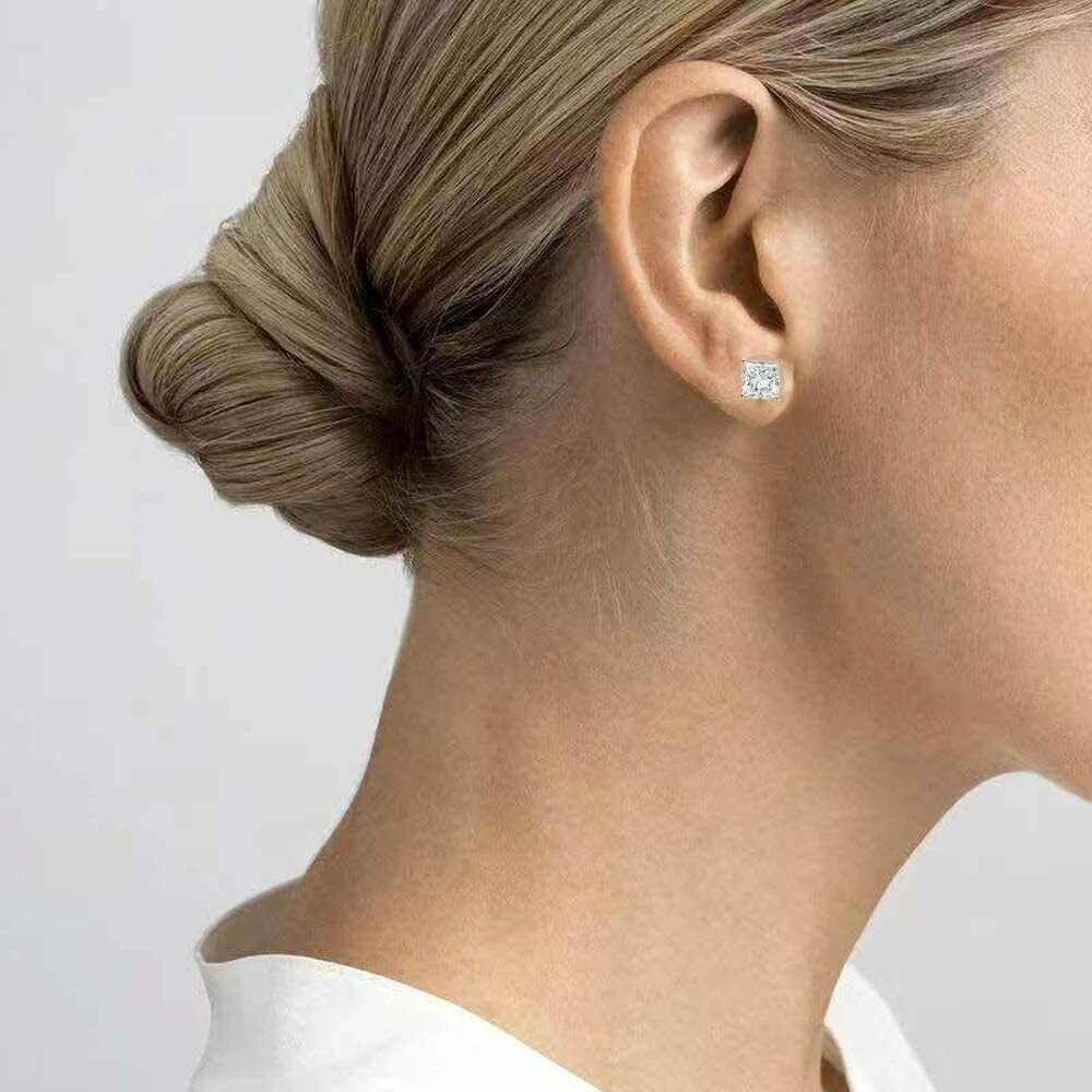 Men Women Kids 18K Gold Plated Square Diamond Cut Clear Silver Ear Stud Earrings