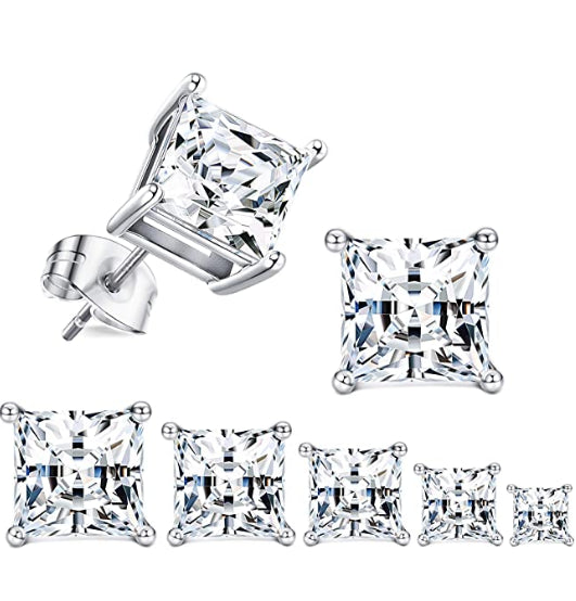 Women Girls Men Exquisite 18K White Gold Plated Stud Earrings 3A Cubic Zirconia