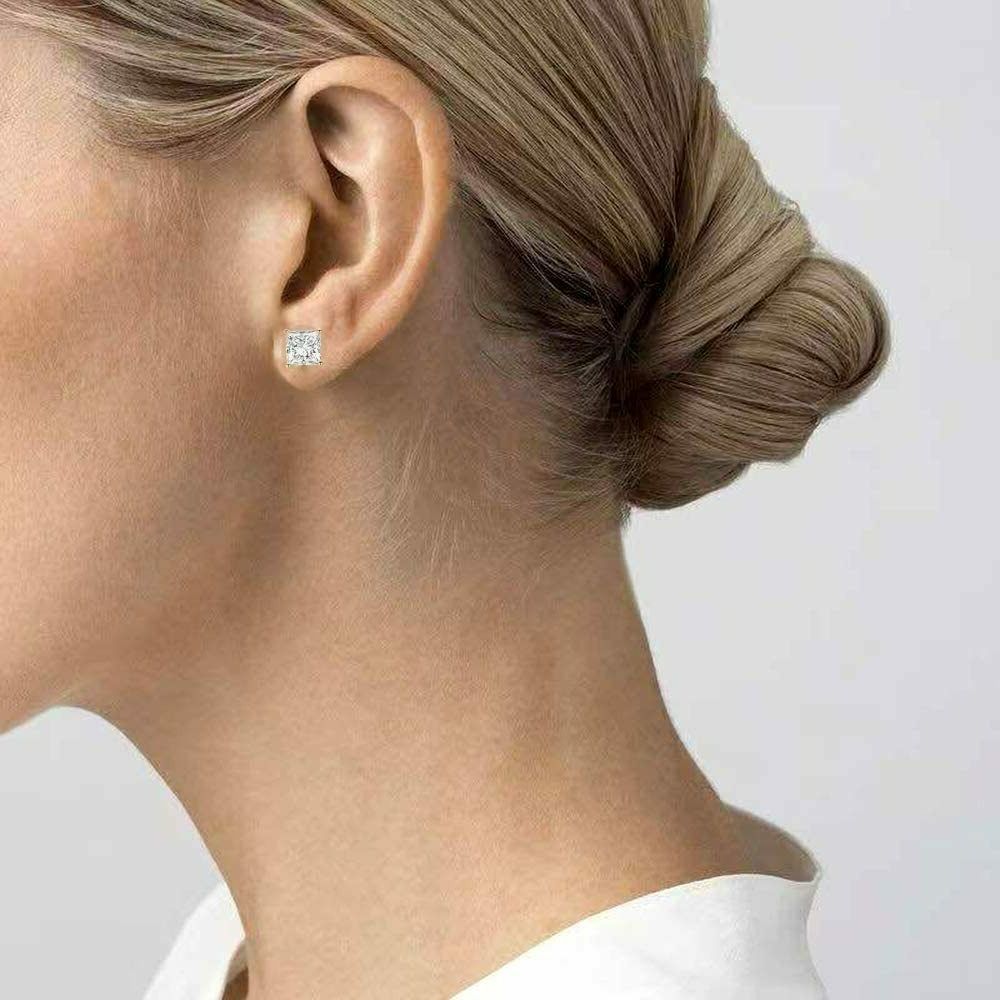 Men Women Kids 18K Gold Plated Square Diamond Cut Clear Silver Ear Stud Earrings