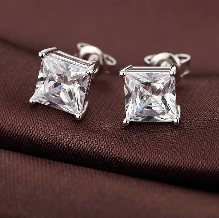Women Girls Men Exquisite 18K White Gold Plated Stud Earrings 3A Cubic Zirconia
