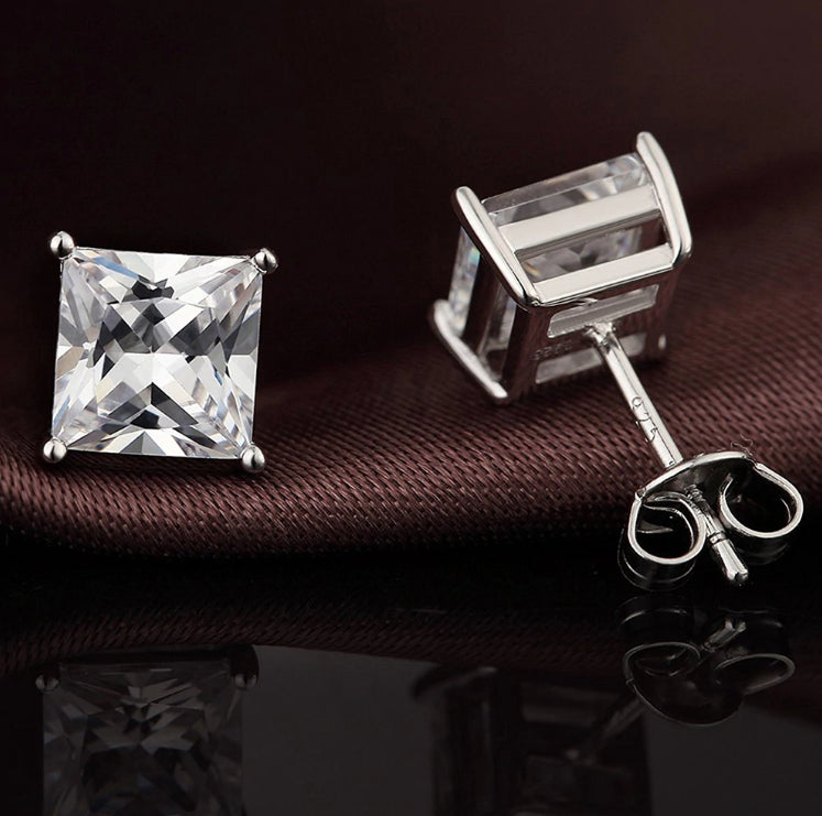 Women Girls Men Exquisite 18K White Gold Plated Stud Earrings 3A Cubic Zirconia
