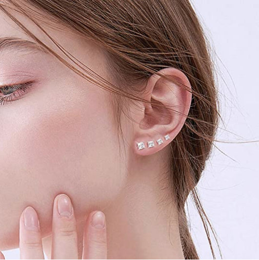 Women Girls Men Exquisite 18K White Gold Plated Stud Earrings 3A Cubic Zirconia