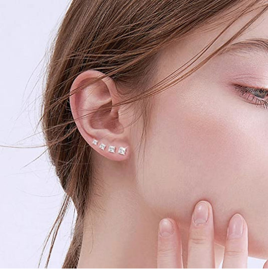 Women Girls Men Exquisite 18K White Gold Plated Stud Earrings 3A Cubic Zirconia