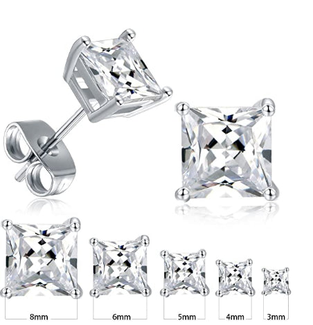 Men Women Kids 18K Gold Plated Square Diamond Cut Clear Silver Ear Stud Earrings