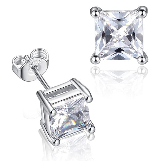 Men Women Kids 18K Gold Plated Square Diamond Cut Clear Silver Ear Stud Earrings