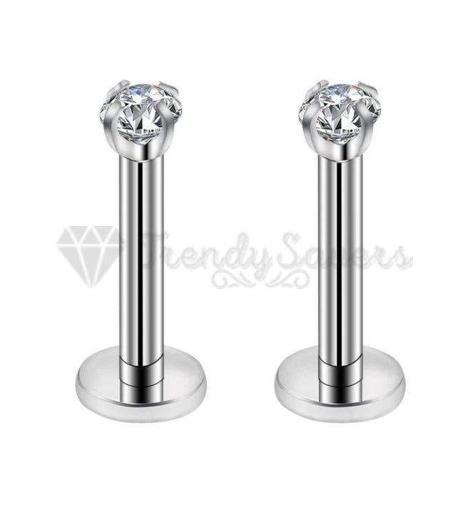 2MM Silver Diamond Cut Cartilage Helix Tragus Labret Monroe Stud Bar Ring Pair