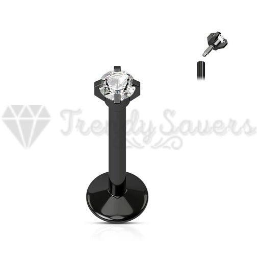 2MM Round CZ Black Labret Monroe Bone Stud Cartilage Helix Tragus Piercing Pair