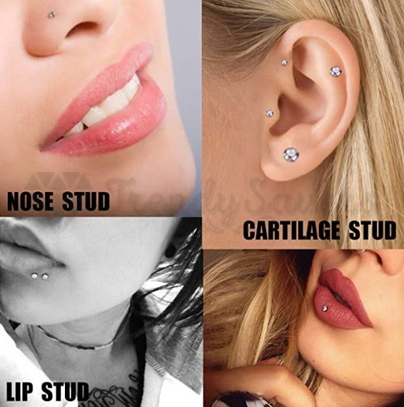 2MM Round CZ Black Labret Monroe Bone Stud Cartilage Helix Tragus Piercing Pair
