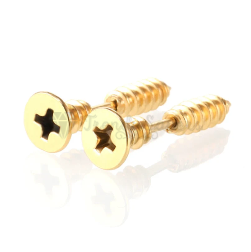 Unisex Screw Shape Ear Piercing Studs Stud Earrings Surgical Steel Gold Plated