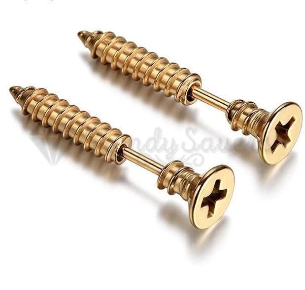 Unisex Screw Shape Ear Piercing Studs Stud Earrings Surgical Steel Gold Plated