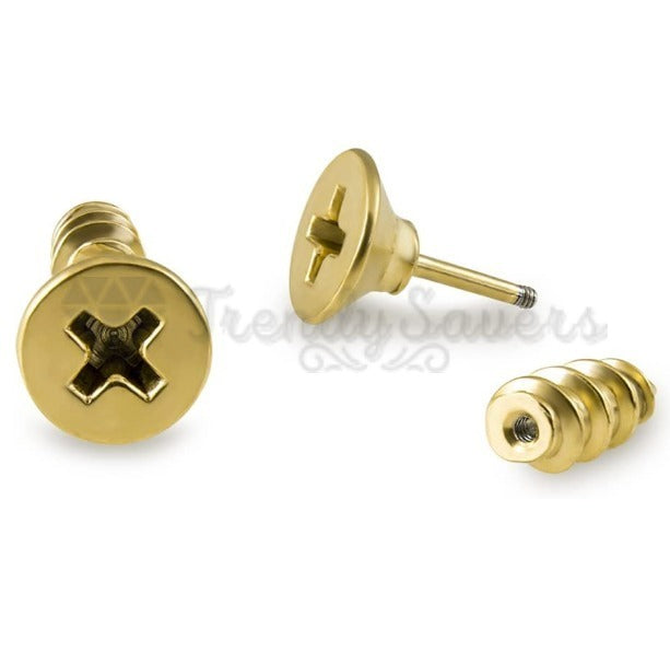 Unisex Screw Shape Ear Piercing Studs Stud Earrings Surgical Steel Gold Plated