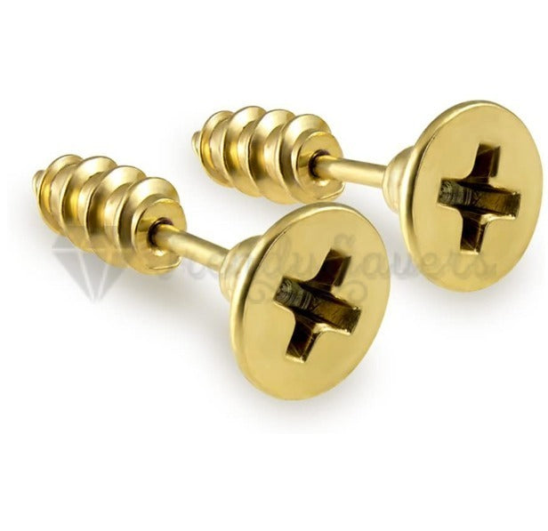 Unisex Screw Shape Ear Piercing Studs Stud Earrings Surgical Steel Gold Plated